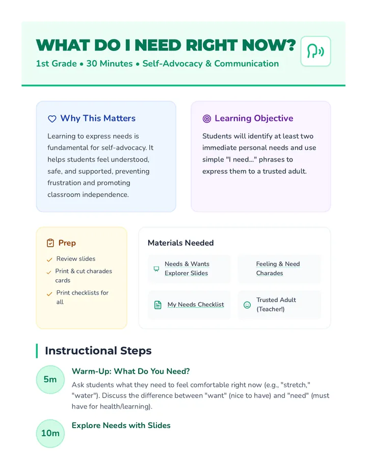 What Do I Need Lesson Plan