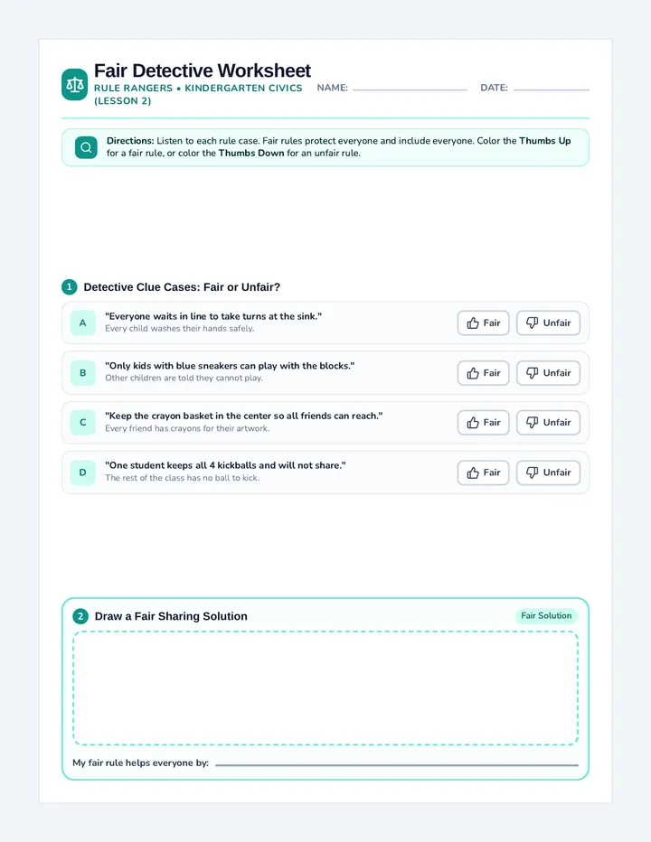 Fair Detective Worksheet