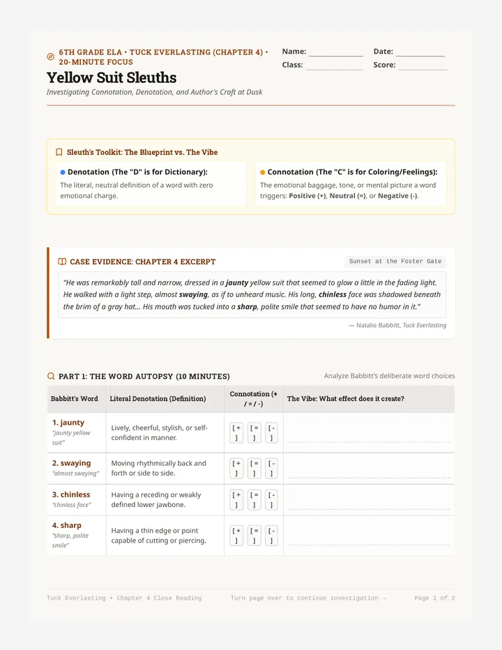 Yellow Suit Sleuths Activity Worksheet