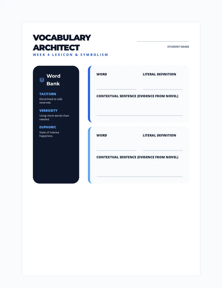 Wonder Vocabulary and Symbolism Worksheet