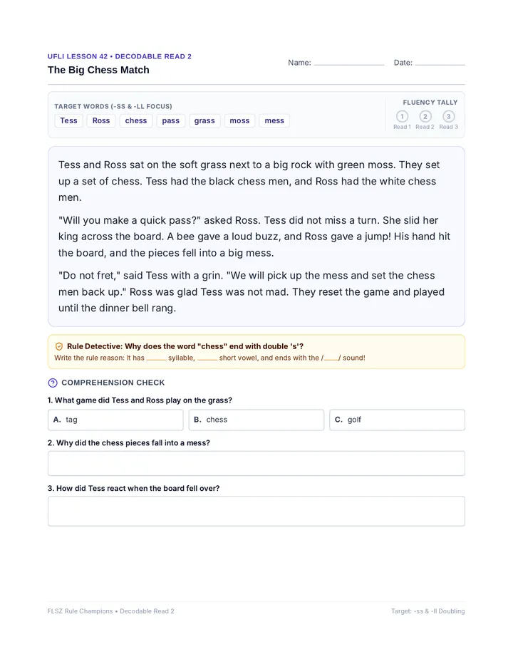 Big Chess Match Decodable Passage