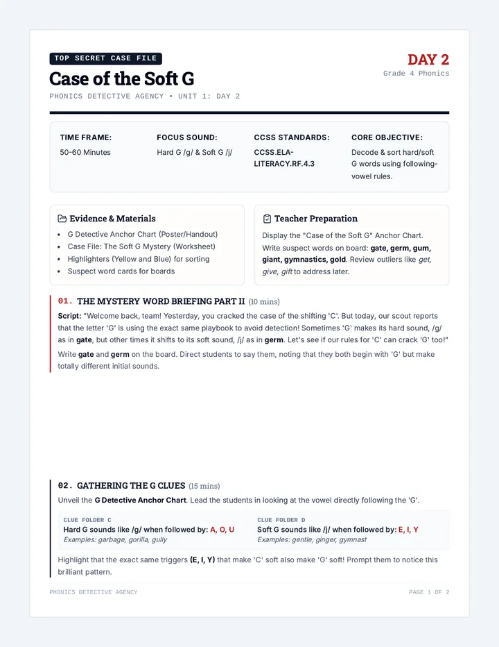 G Detective Lesson Plan