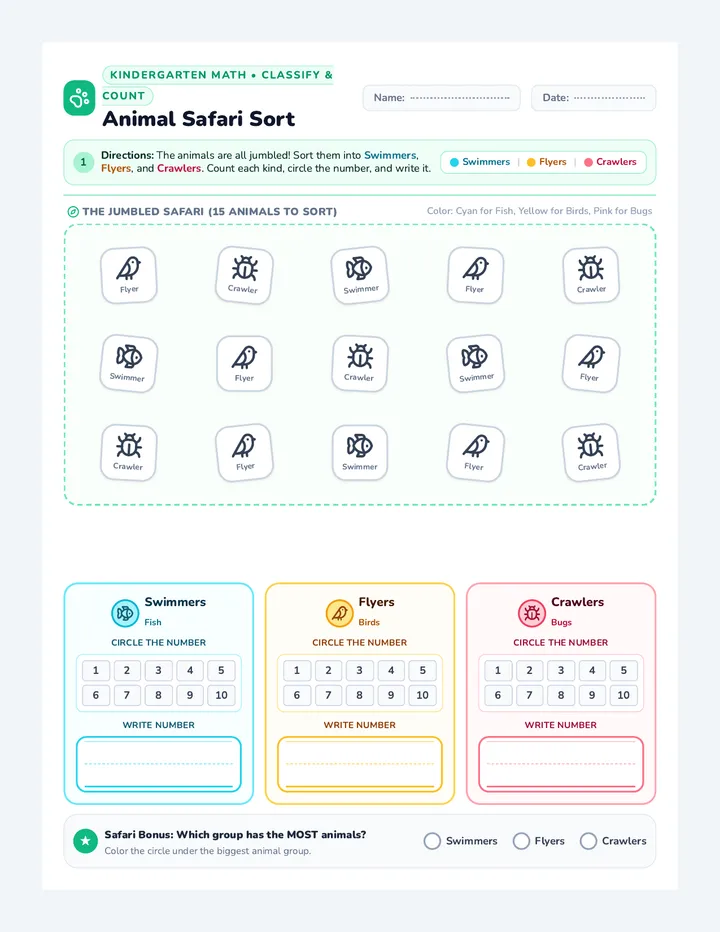 Animal Sorting Crew Worksheet