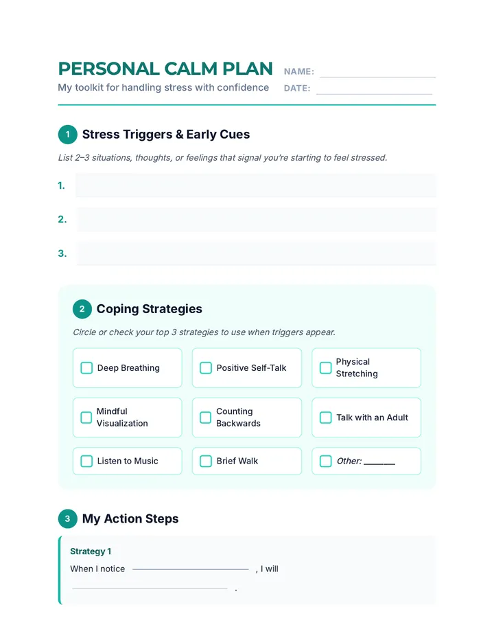 Personal Calm Plan One-Pager