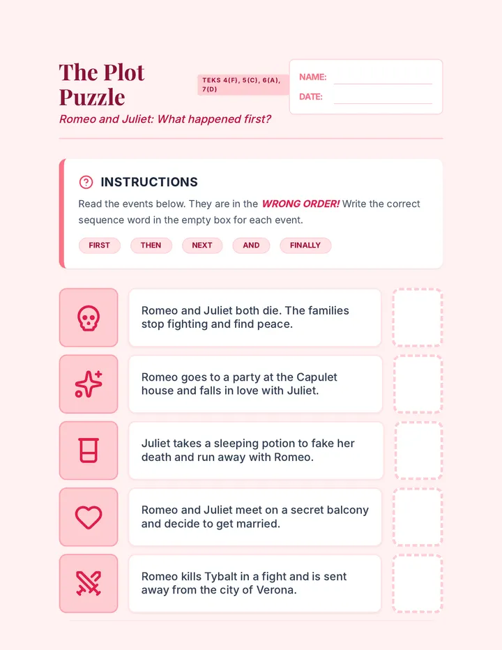 Plot Puzzle Worksheet
