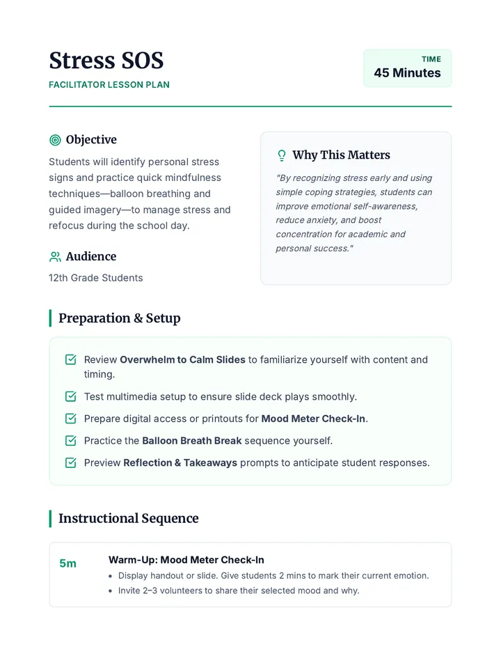 Stress SOS Lesson Plan