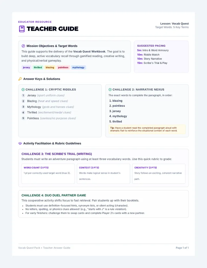 Vocab Quest Teacher Guide