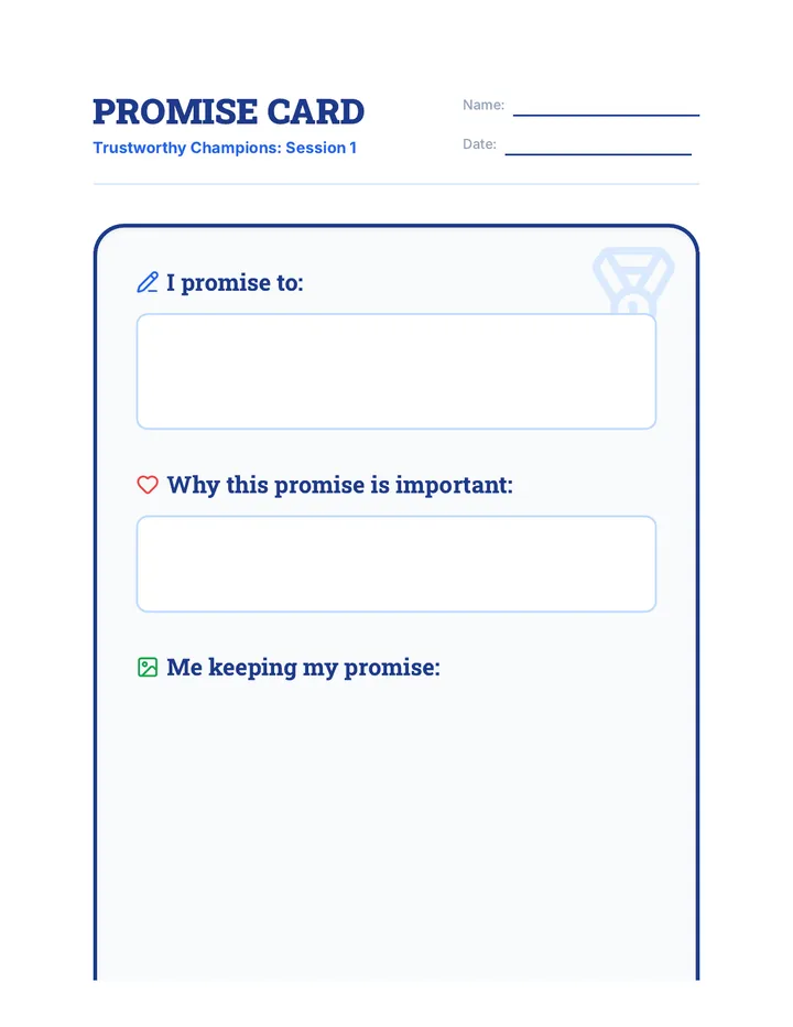 Promise Card Activity Worksheet
