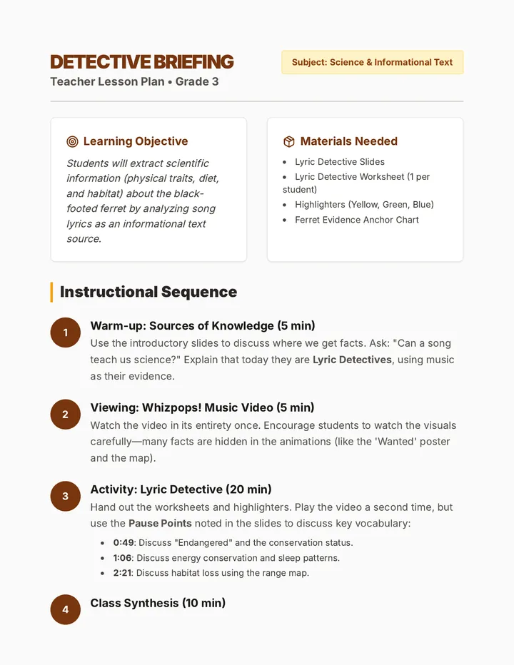 Detective Briefing Lesson Plan