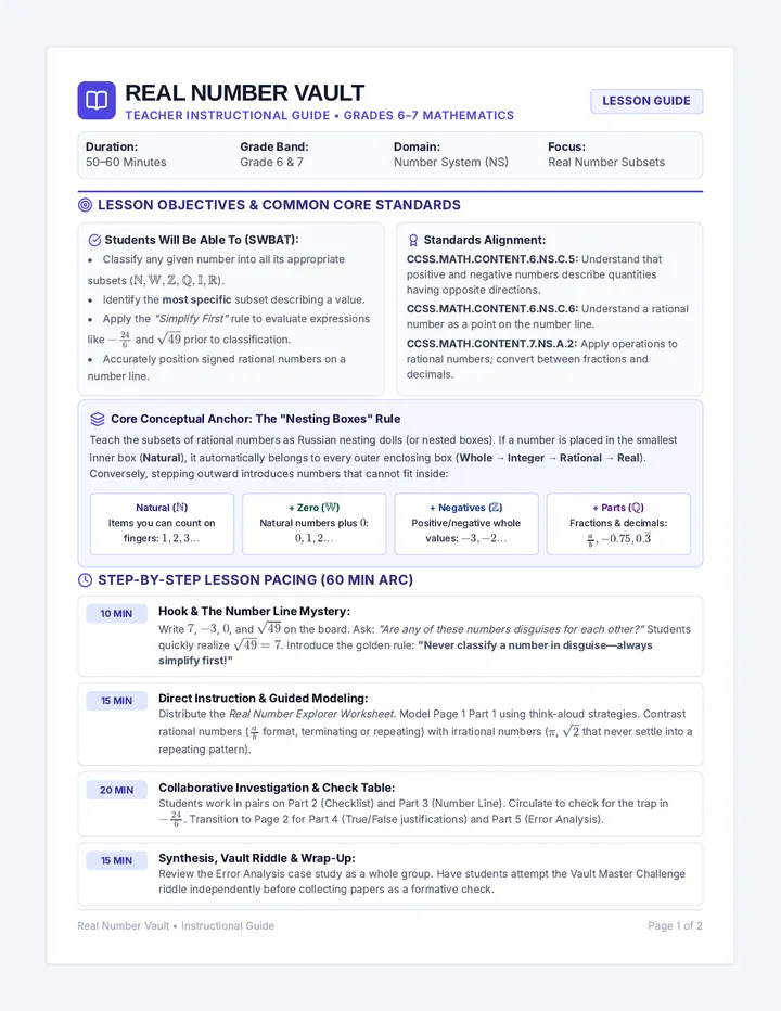 Real Number Teacher Guide