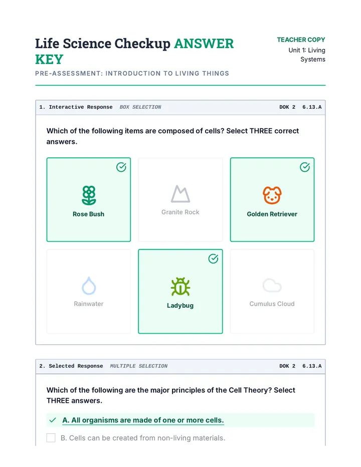Life Science Checkup Answer Key