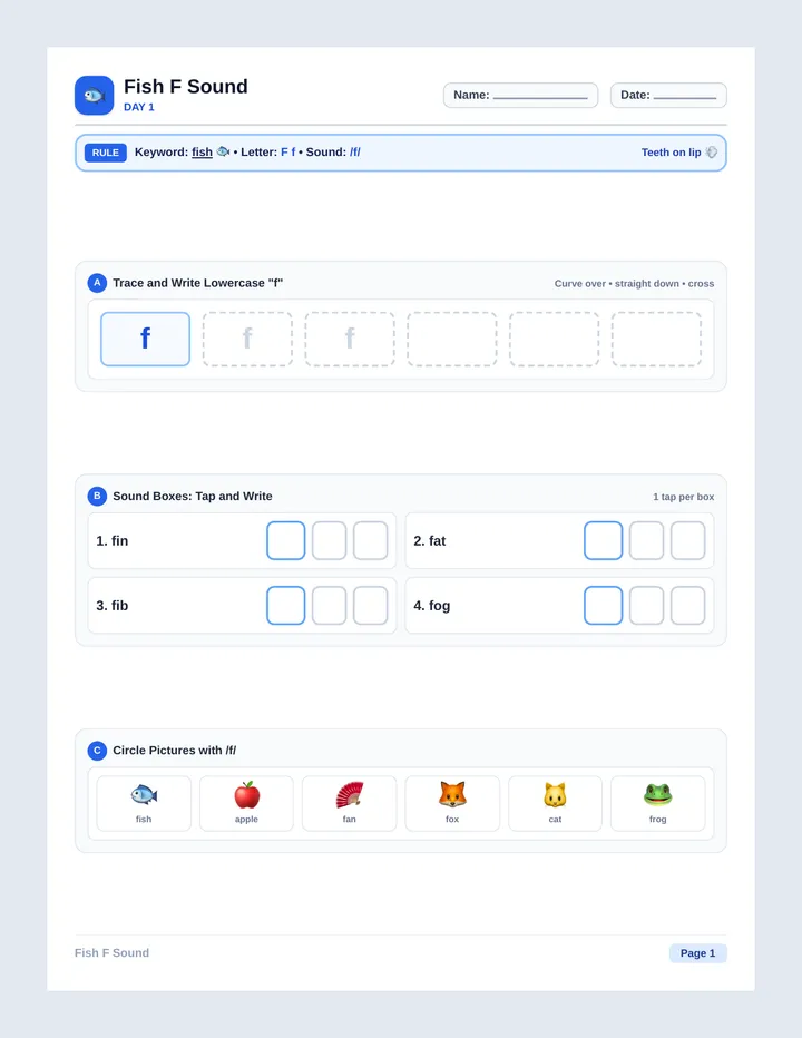 Fish F Worksheet