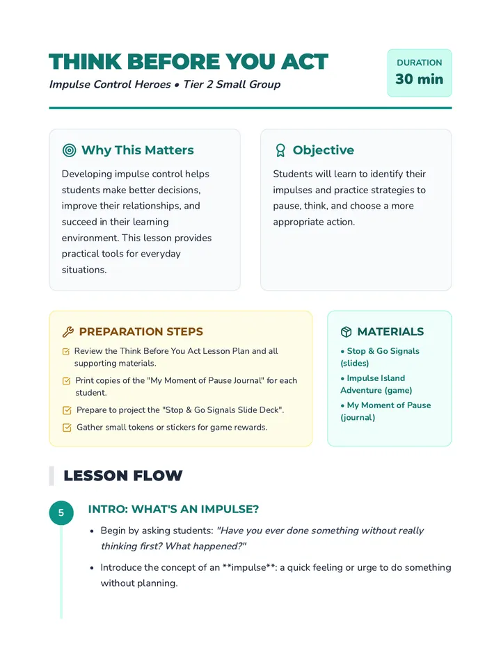 Think Before You Act Lesson Plan
