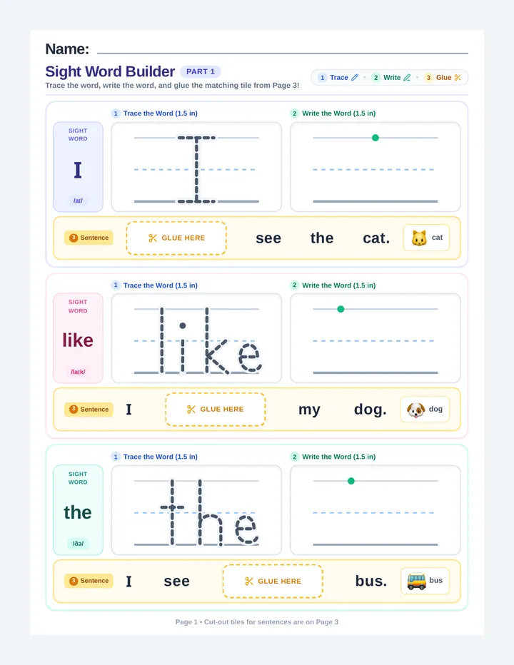 Sight Word Steps Graphic Organizer