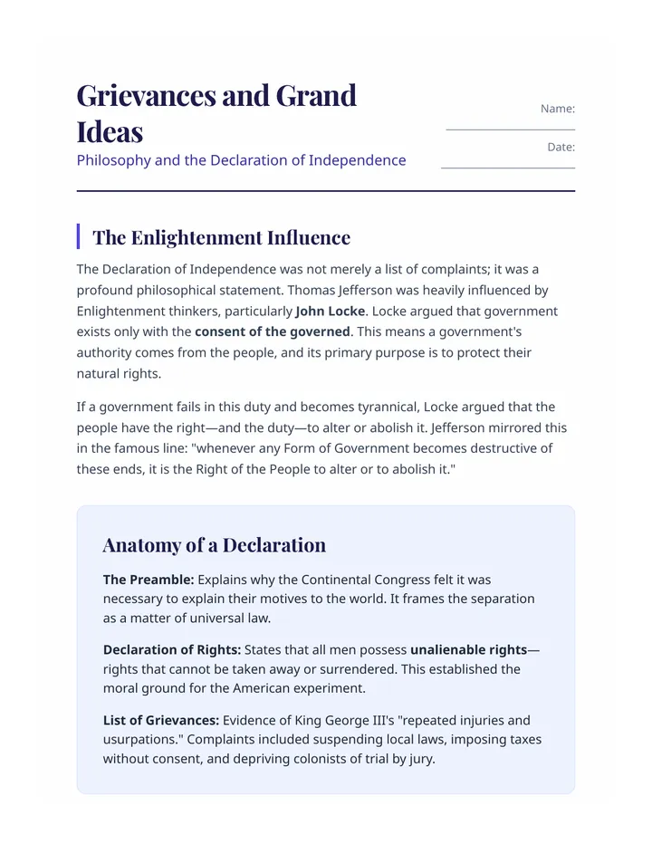 Grievances and Grand Ideas Worksheet