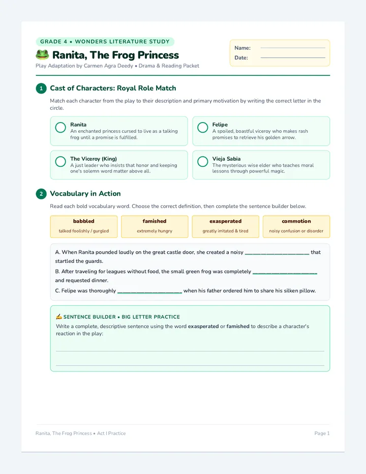Frog Princess Classwork Packet