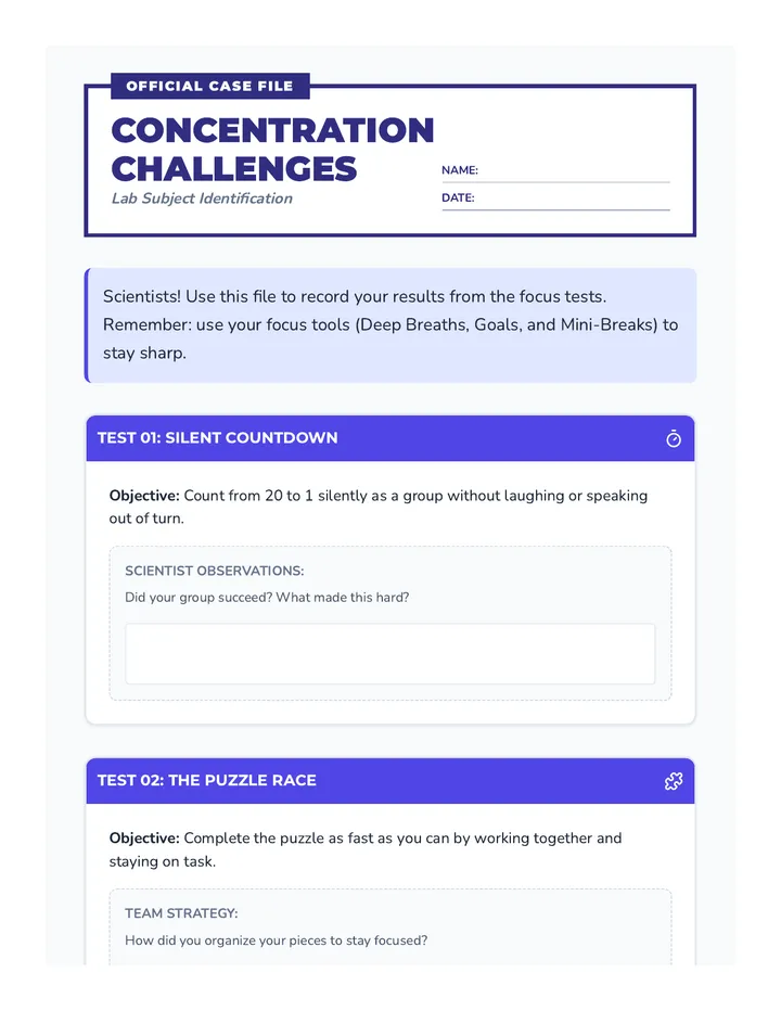 Concentration Case Files Activity