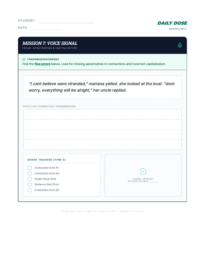 Day 7 Daily Dose Grammar Worksheet