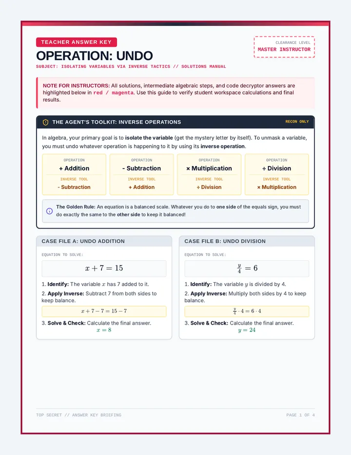 Operation Undo Answer Key