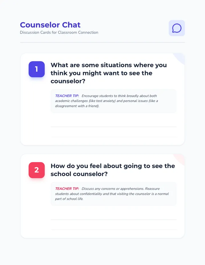 Counselor Chat Discussion Cards