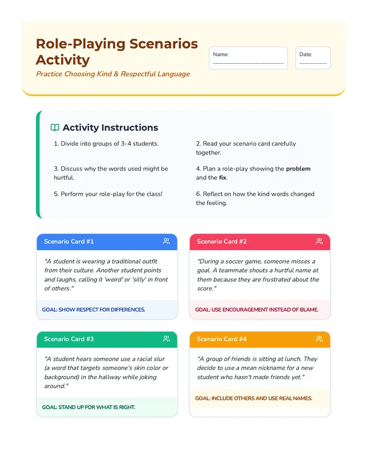 Role Play Activity Scenarios Worksheet