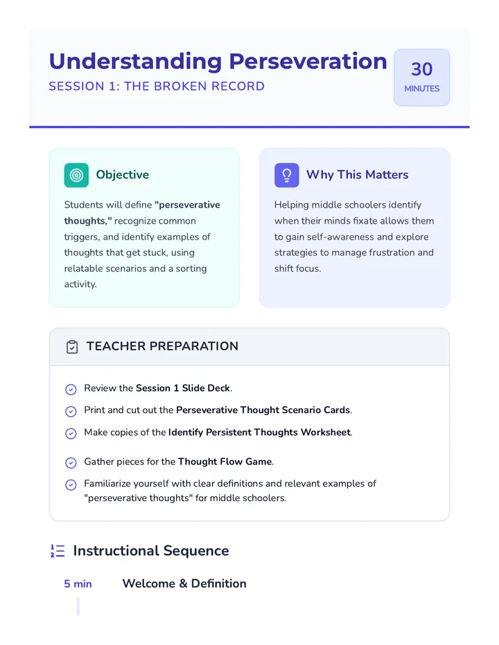 Understanding Perseveration Lesson Plan