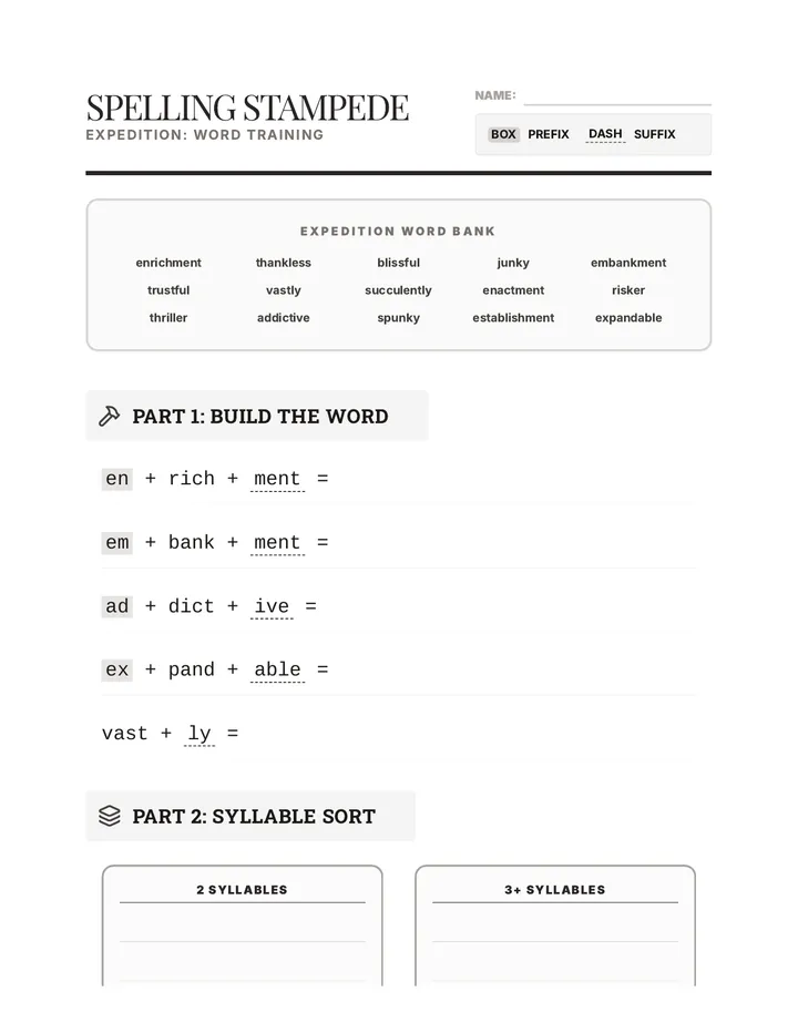 Spelling Stampede Activity