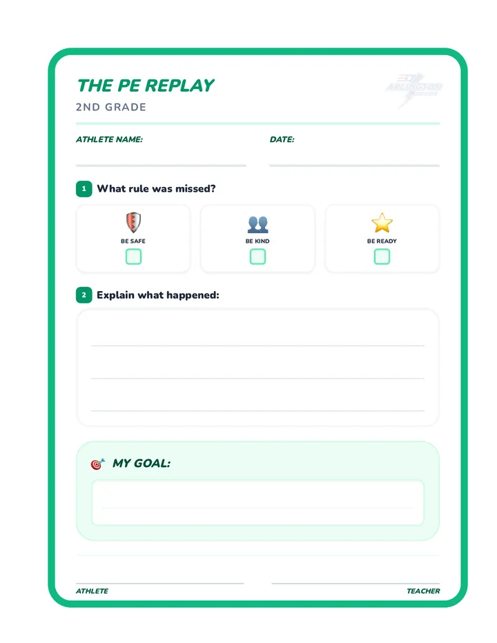 2nd Grade PE Reset Sheet