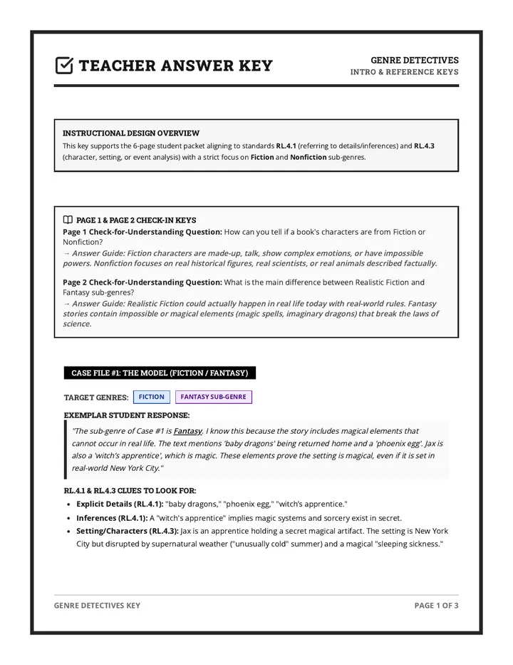 Genre Detectives Teacher Answer Key