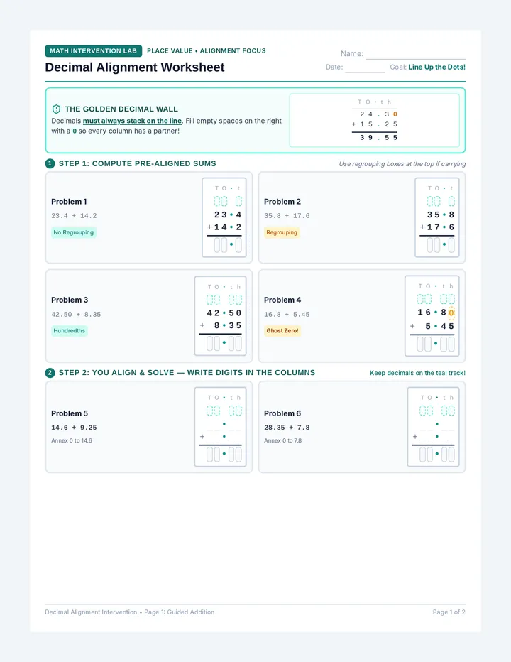 Decimal Alignment Worksheet