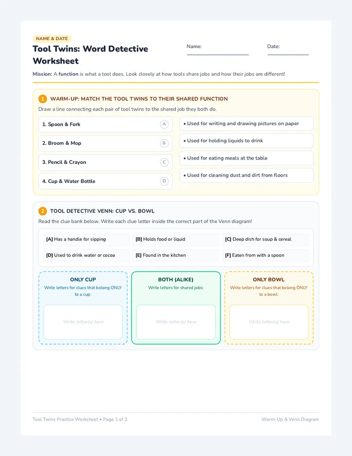 Tool Twins Practice Worksheet