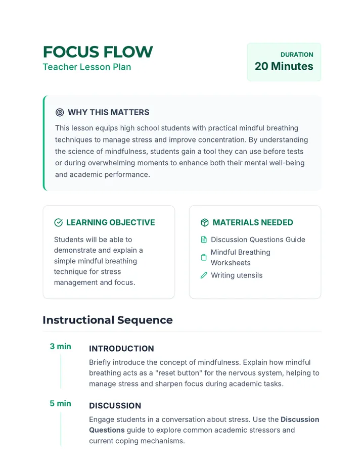 Mindful Breathing Lesson Plan