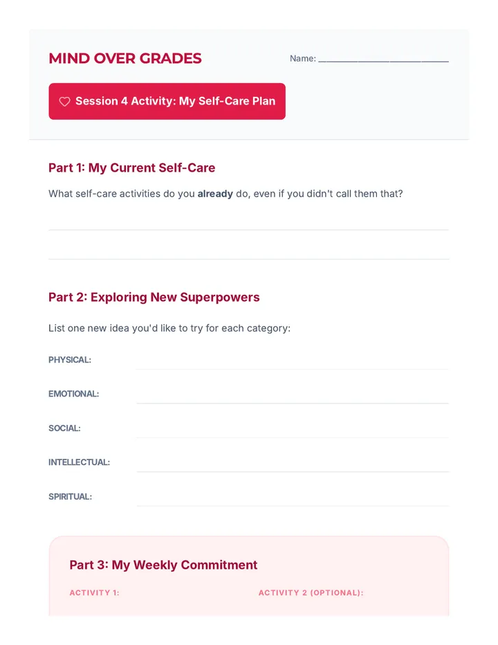 My Self-Care Plan Activity