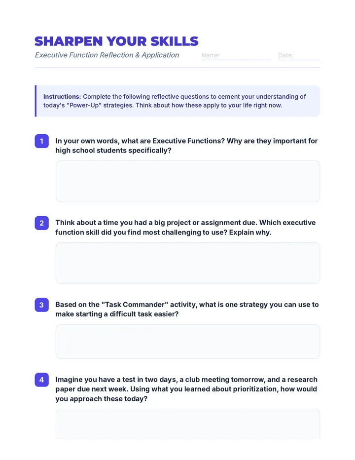 Executive Function Worksheet