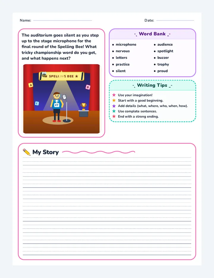Spelling Bee Writing Worksheet