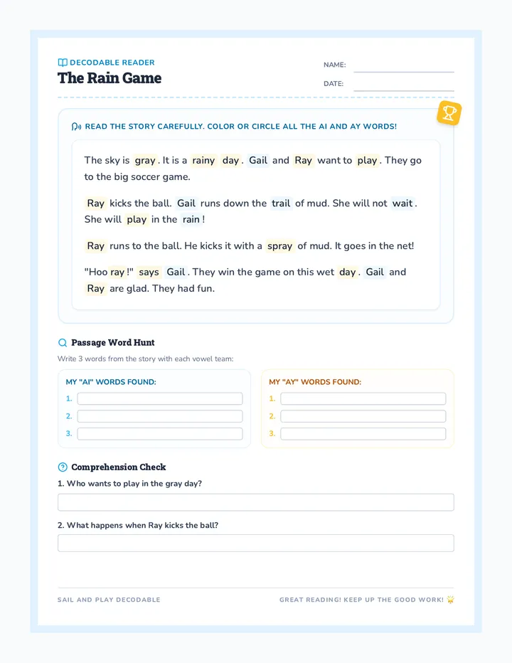 Soccer Rain Game Passage
