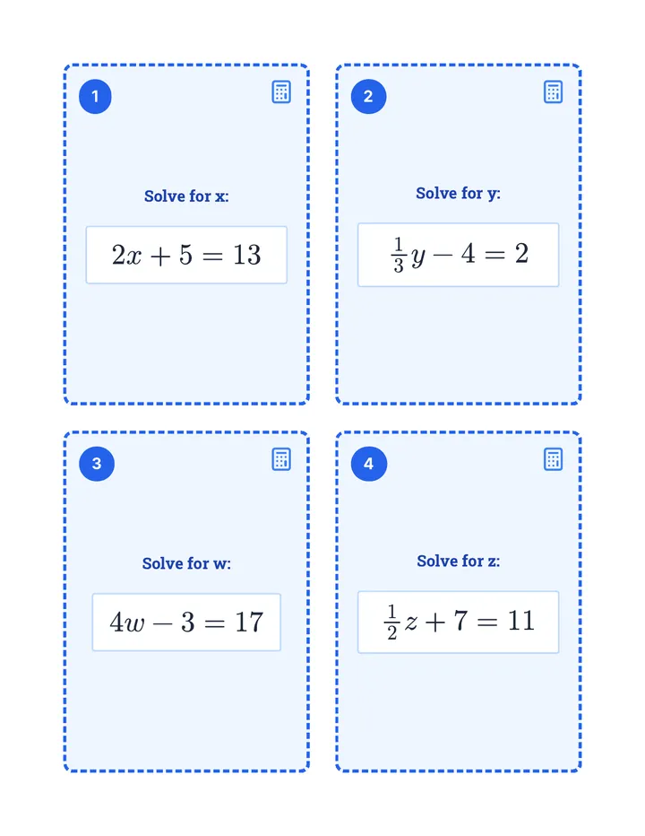 Equation Builder Task Cards