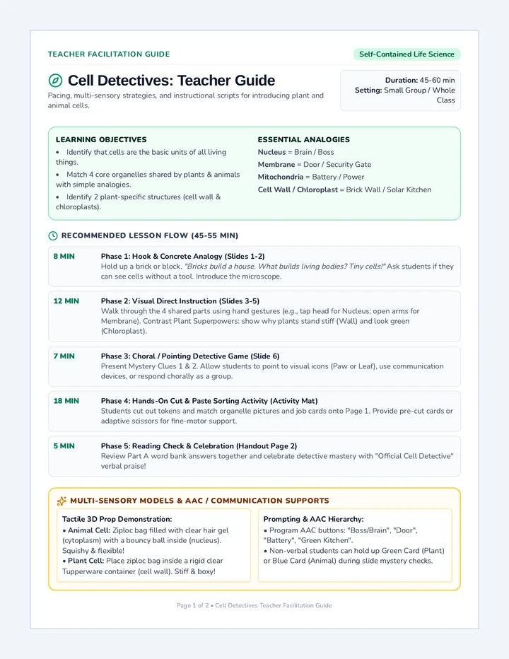Cell Detectives Teacher Guide