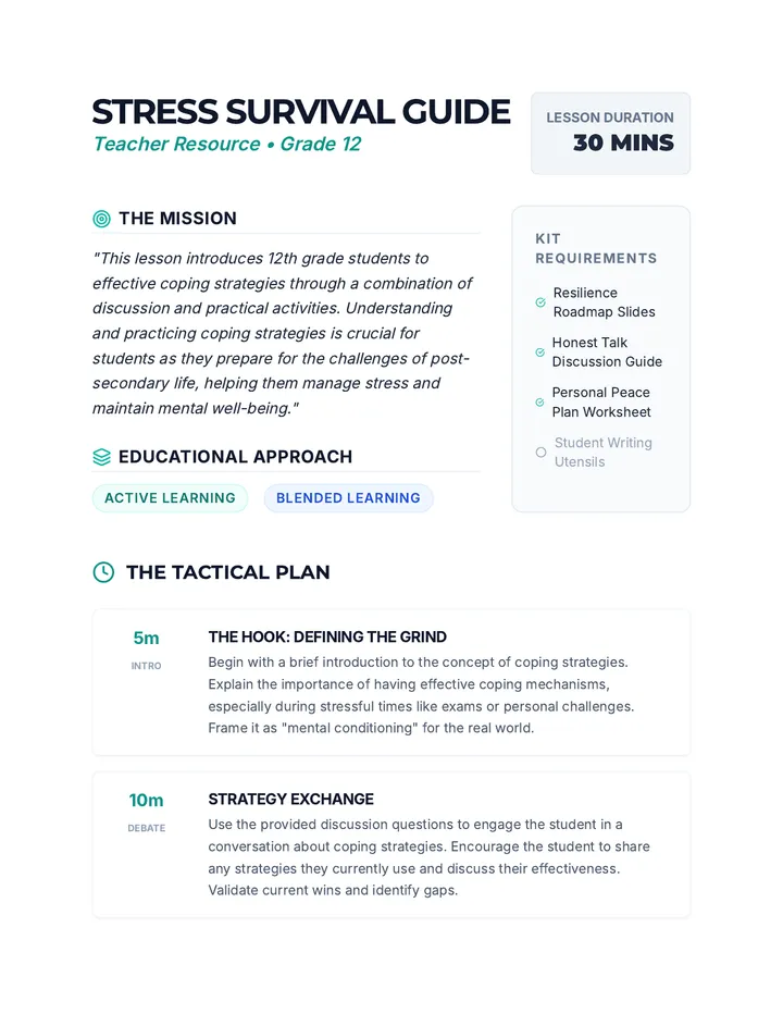 Stress Survival Guide Teacher Notes
