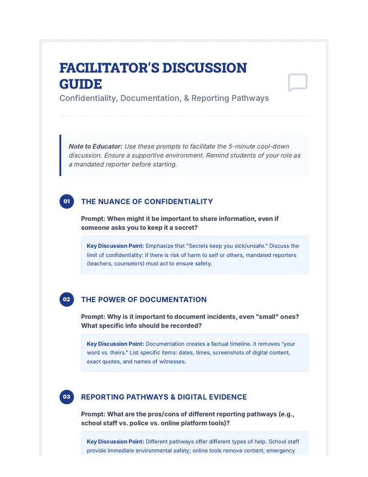 Confidentiality Documentation and Reporting Options Discussion Guide