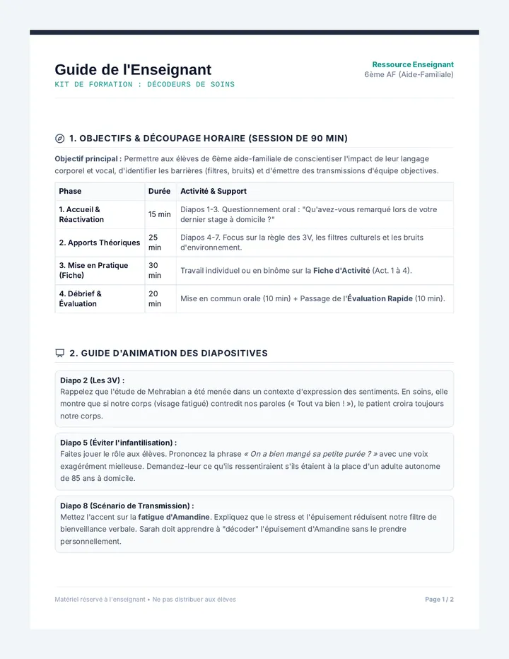 Décodeurs de Soins Guide Enseignant