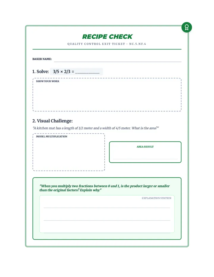 Recipe Check Exit Ticket