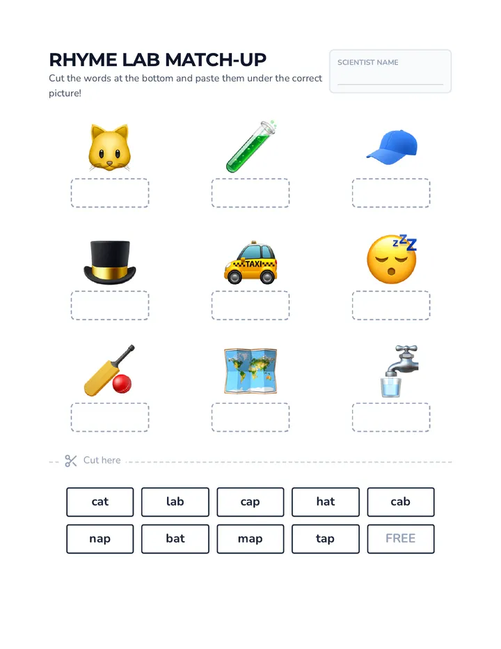Rhyme Lab Match Up Worksheet