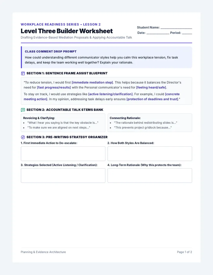 Level Three Builder Worksheet
