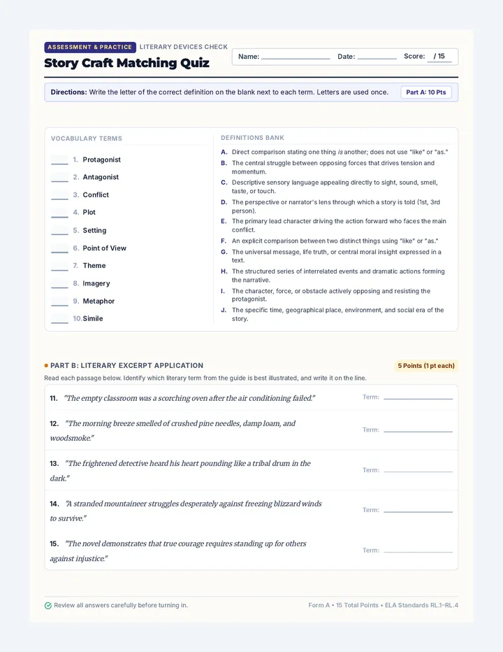 Story Craft Matching Quiz