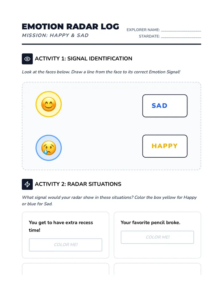 Happy and Sad Radar Worksheet