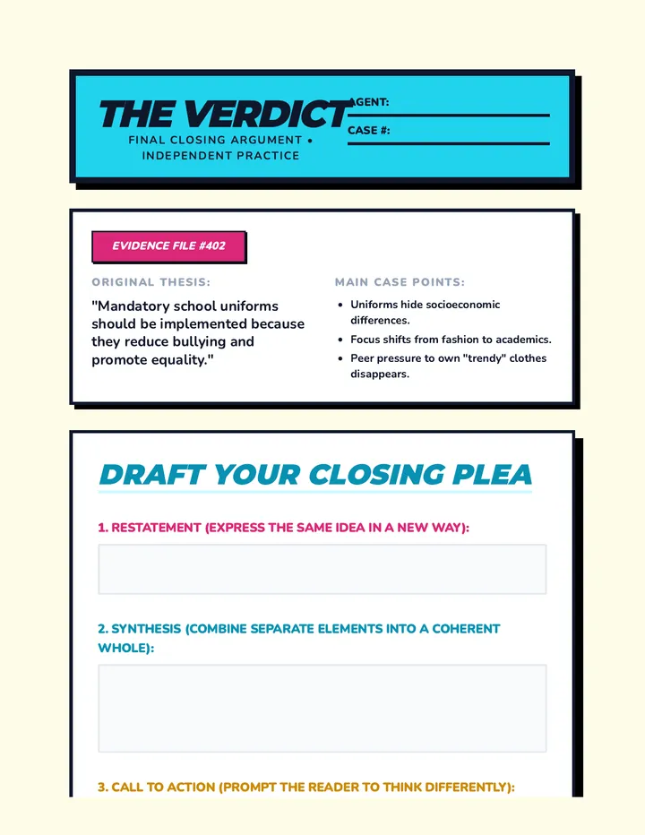 The Verdict Worksheet
