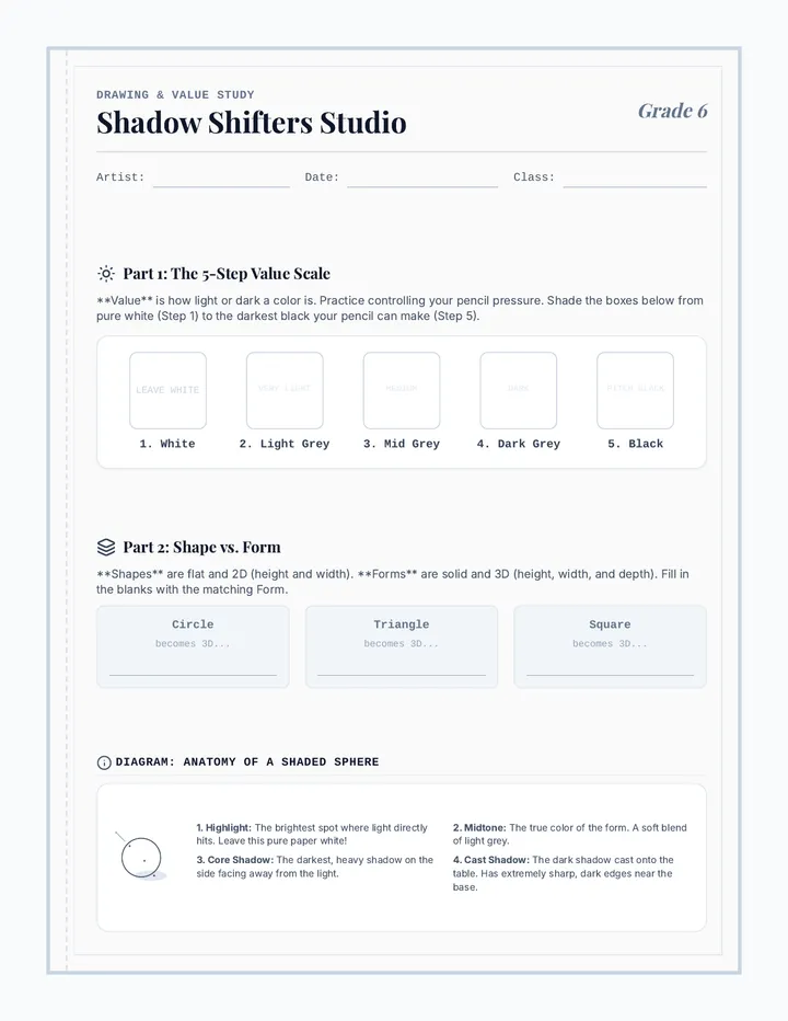 Shadow Shifters Shading Worksheet