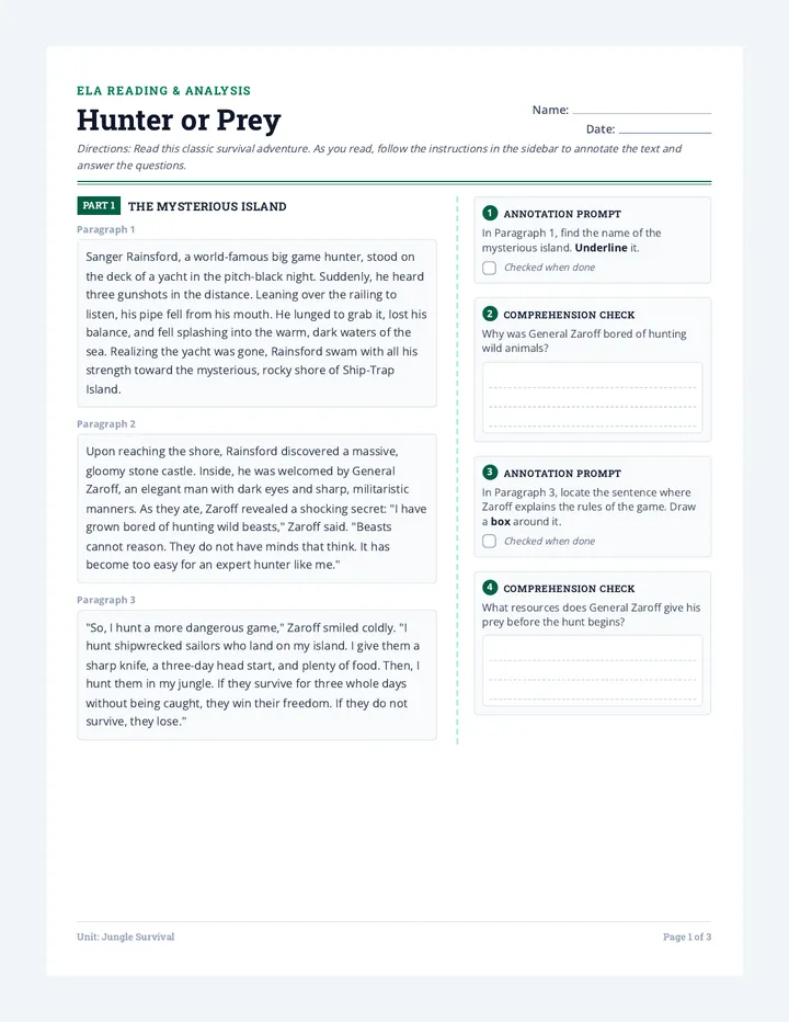 Hunter or Prey Handout