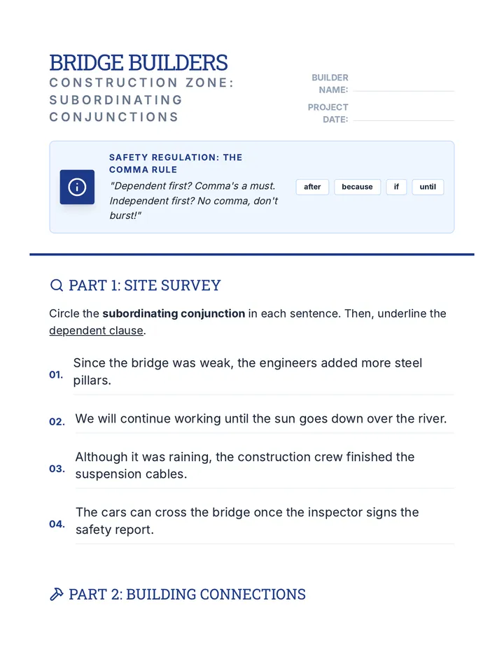 Bridge Builders Worksheet